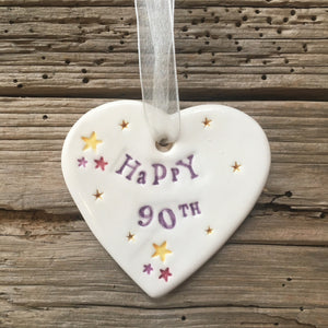 90th Birthday Ceramic Heart