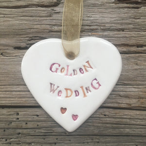Golden Wedding Ceramic Heart
