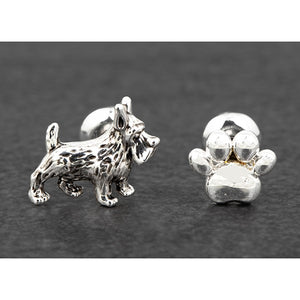 Dog & Paw Print Odd Silver Plated Earrings