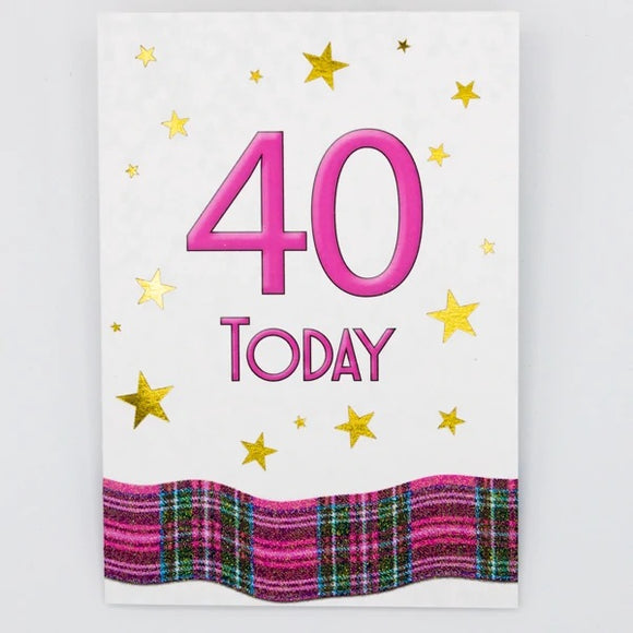 Card Tartan Ribbon 40 Today Pink