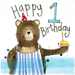 1 Year Old Bear 1st Birthday Large Sparkle Card
