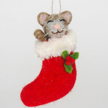 Cat In Sock Felt Christmas Decoration