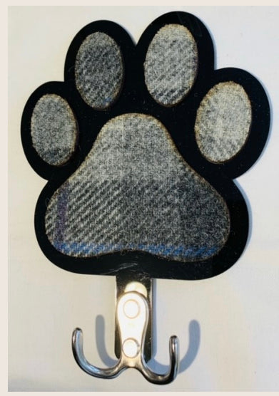 Harris Tweed Dog Paw Hanger, Black/Grey