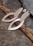 Open Shield Brushed Silver Earrings 32mm Drop