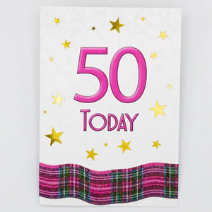 Card Tartan Ribbon 50 Today Pink