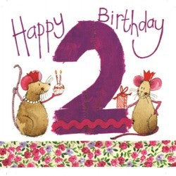 Two for a Girl Mouse 2nd Birthday Number Card