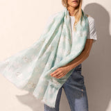 Wild Flower Scarf, Mint Green/White/Silver